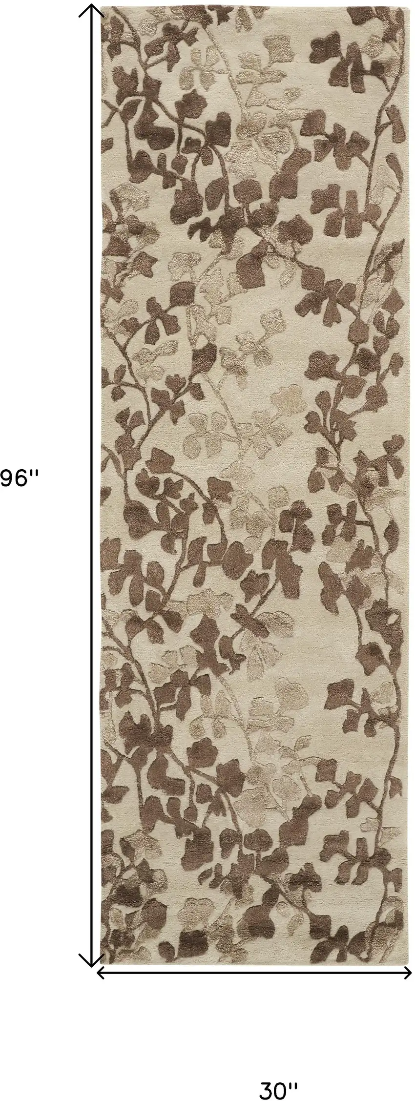 8' Taupe and Brown Floral Hand Tufted Runner Rug Photo 7