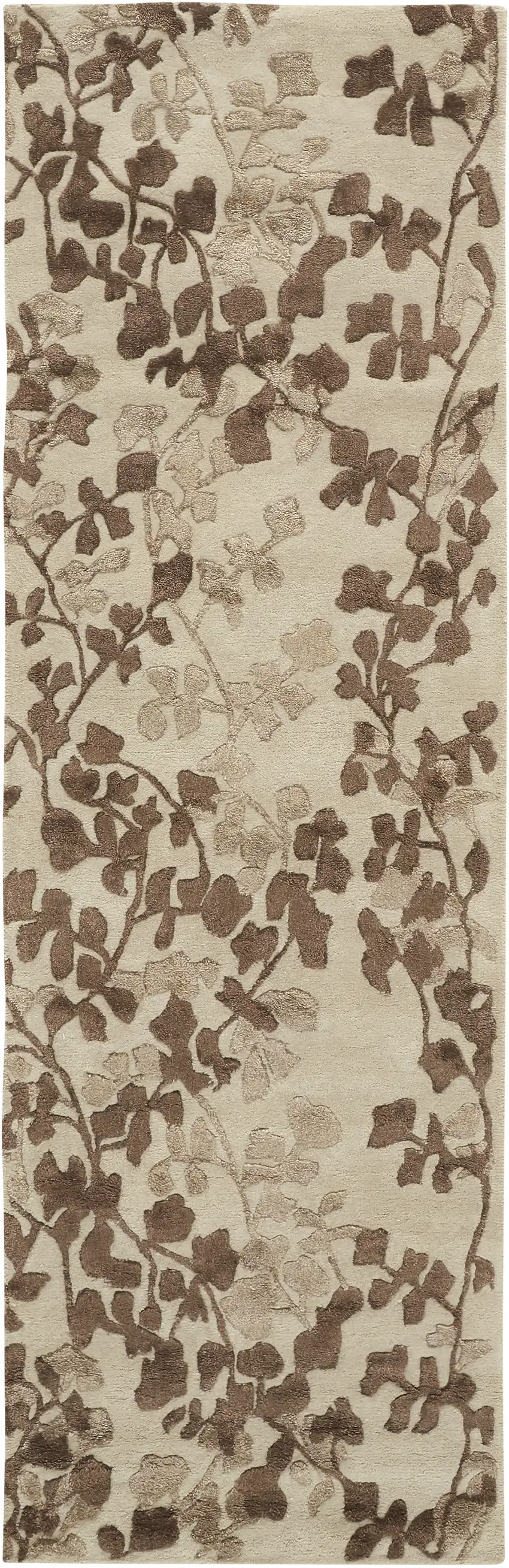 8' Taupe and Brown Floral Hand Tufted Runner Rug Photo 1