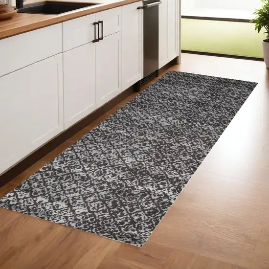 8' Taupe and Gray Abstract Power Loom Runner Rug Photo 1