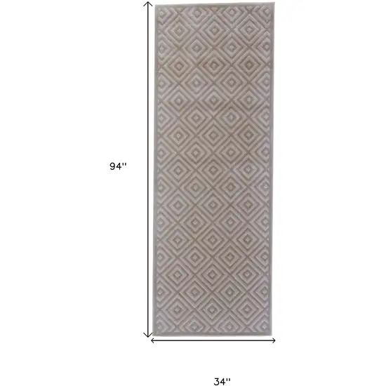 8' Taupe and Gray Geometric Power Loom Runner Rug Photo 3