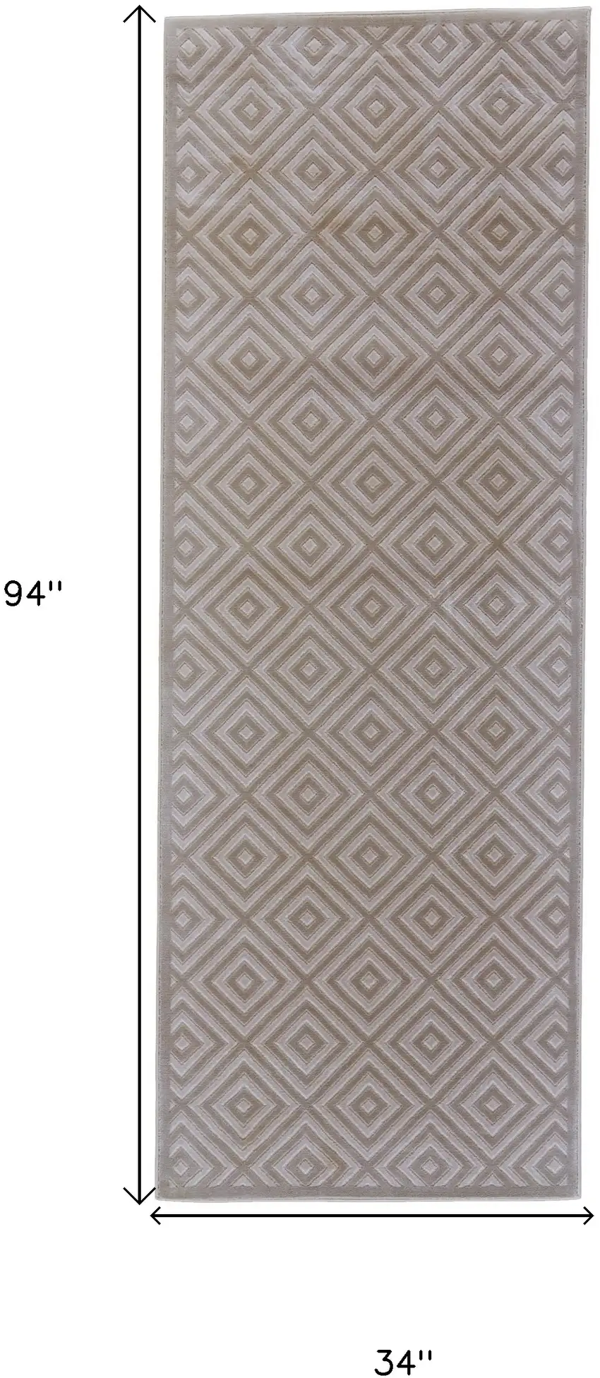 8' Taupe and Gray Geometric Power Loom Runner Rug Photo 3