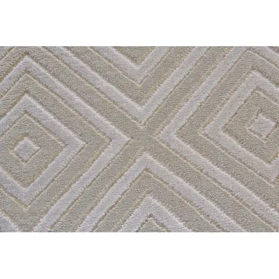 8' Taupe and Gray Geometric Power Loom Runner Rug Photo 5