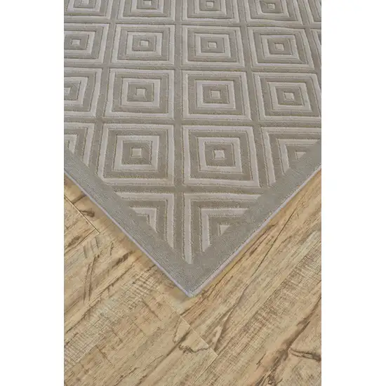 8' Taupe and Gray Geometric Power Loom Runner Rug Photo 4