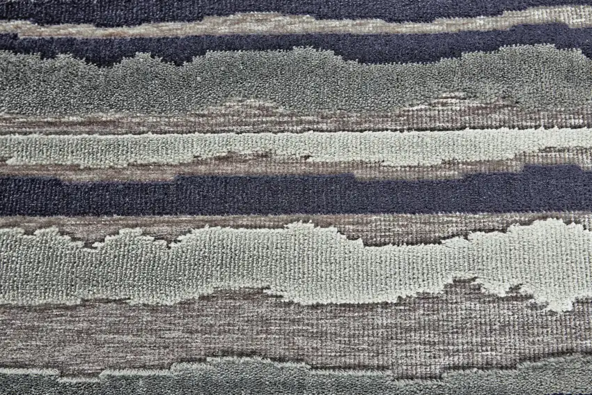 8' Taupe and Gray Striped Power Loom Runner Rug Photo 8