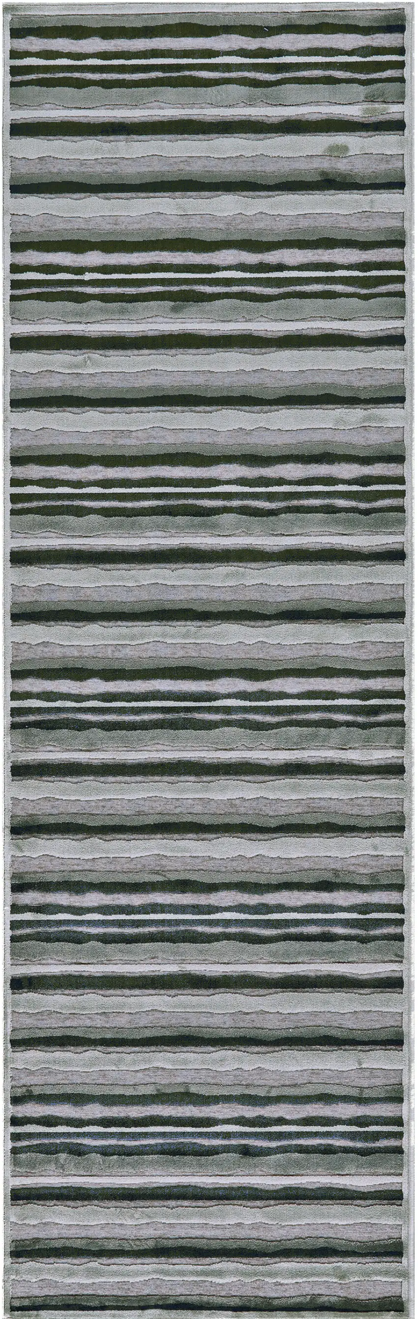 8' Taupe and Gray Striped Power Loom Runner Rug Photo 2