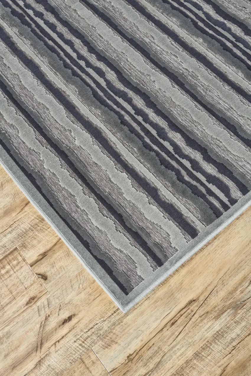 8' Taupe and Gray Striped Power Loom Runner Rug Photo 4