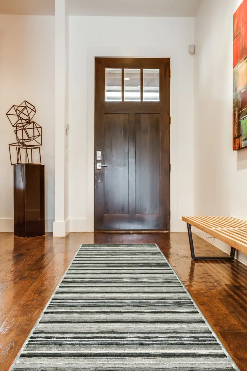 8' Taupe and Gray Striped Power Loom Runner Rug Photo 5