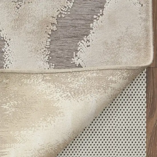 8' Taupe and Ivory Abstract Power Loom Worn Faded Runner Rug Photo 5