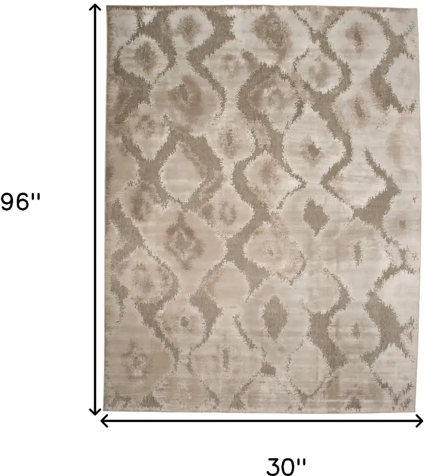 8' Taupe and Ivory Abstract Power Loom Worn Faded Runner Rug Photo 3