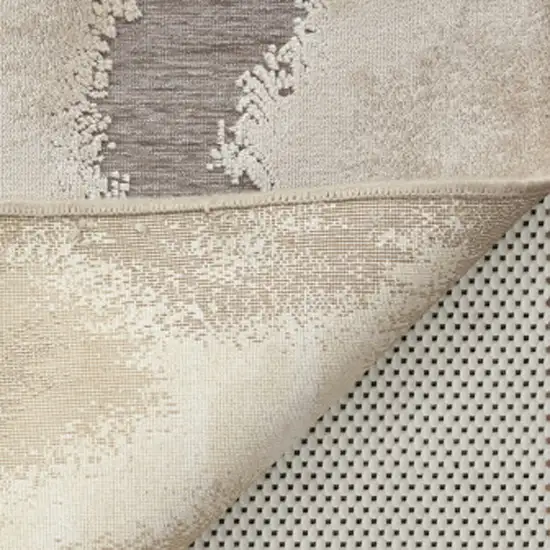 8' Taupe and Ivory Abstract Power Loom Worn Faded Runner Rug Photo 6