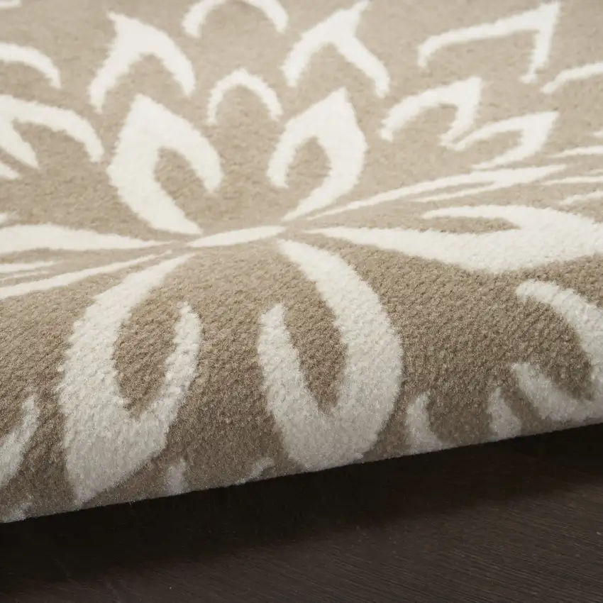 5' Taupe and Ivory Floral Non Skid Round Rug Photo 7