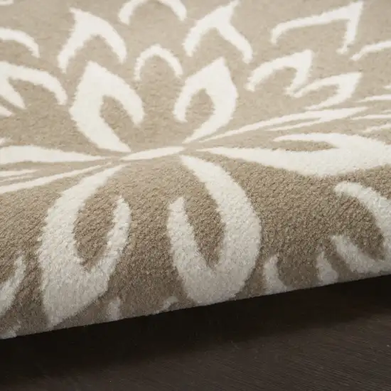 8' Taupe and Ivory Floral Non Skid Round Rug Photo 6