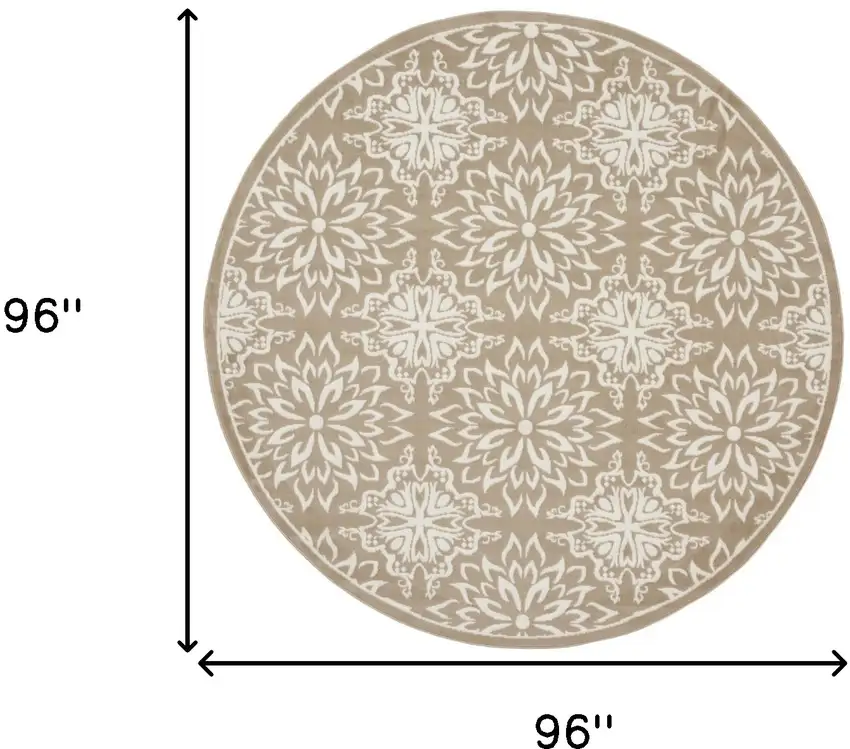 8' Taupe and Ivory Floral Non Skid Round Rug Photo 3