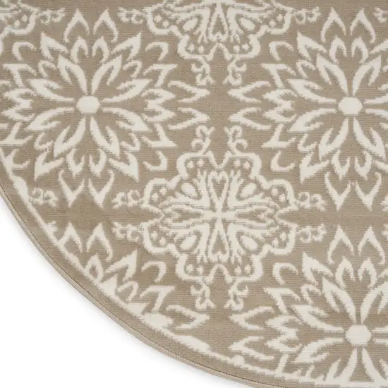 8' Taupe and Ivory Floral Non Skid Round Rug Photo 7
