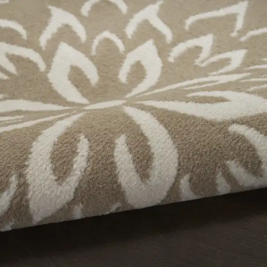 6' Taupe and Ivory Floral Non Skid Runner Rug Photo 9