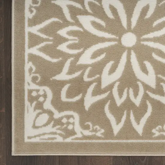 6' Taupe and Ivory Floral Non Skid Runner Rug Photo 8