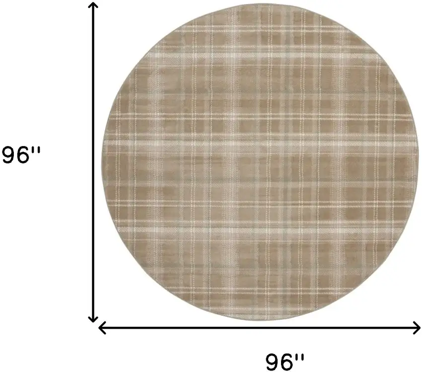 8' Taupe and Ivory Plaid Round Rug Photo 3