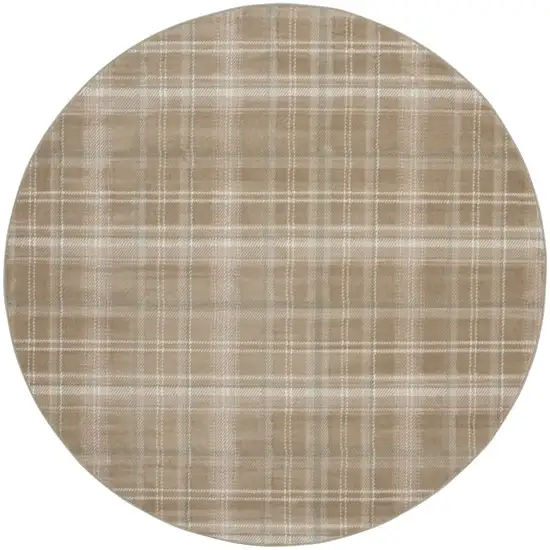 8' Taupe and Ivory Plaid Round Rug Photo 4