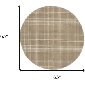 Photo of 5' Taupe and Ivory Plaid Round Rug