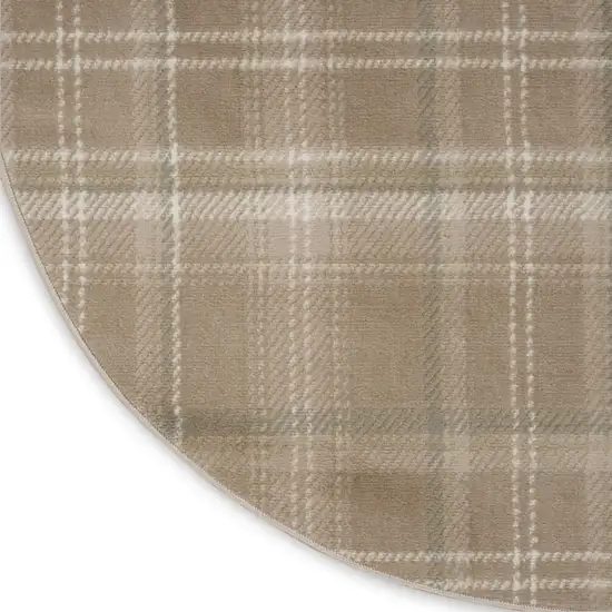5' Taupe and Ivory Plaid Round Rug Photo 8