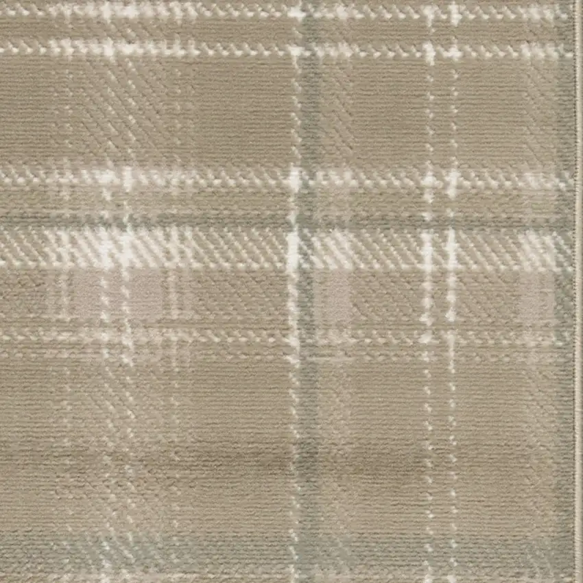 10' Taupe and Ivory Plaid Runner Rug Photo 5