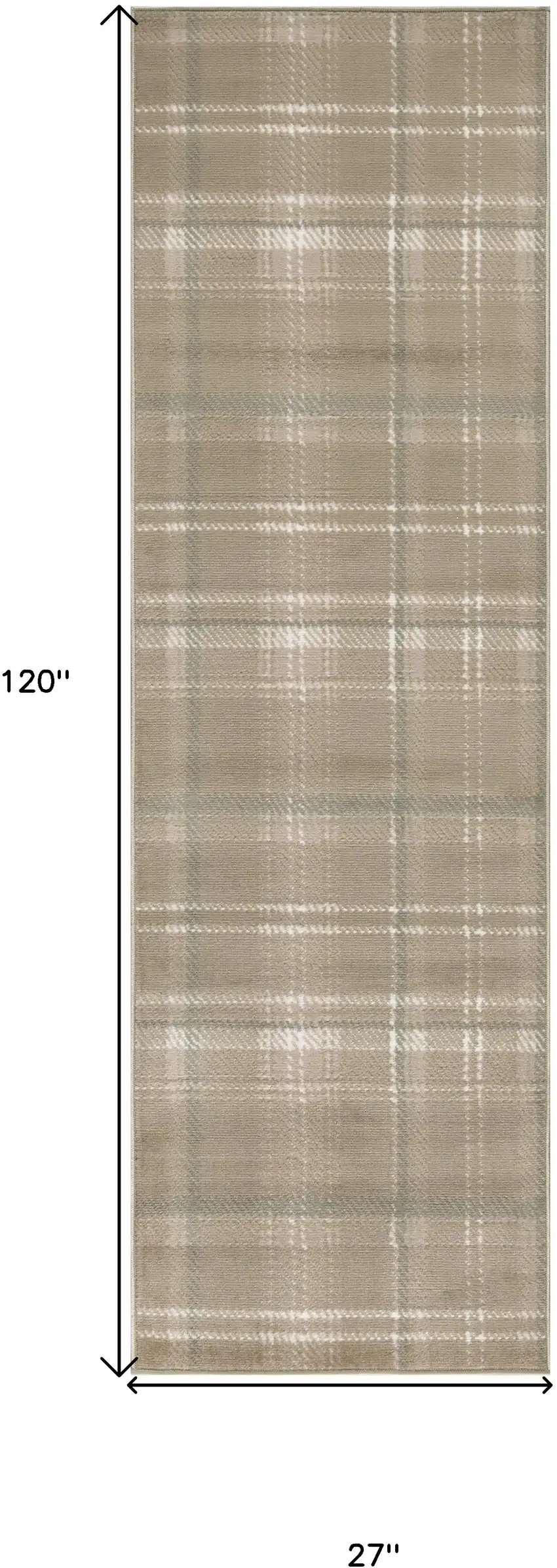 10' Taupe and Ivory Plaid Runner Rug Photo 3