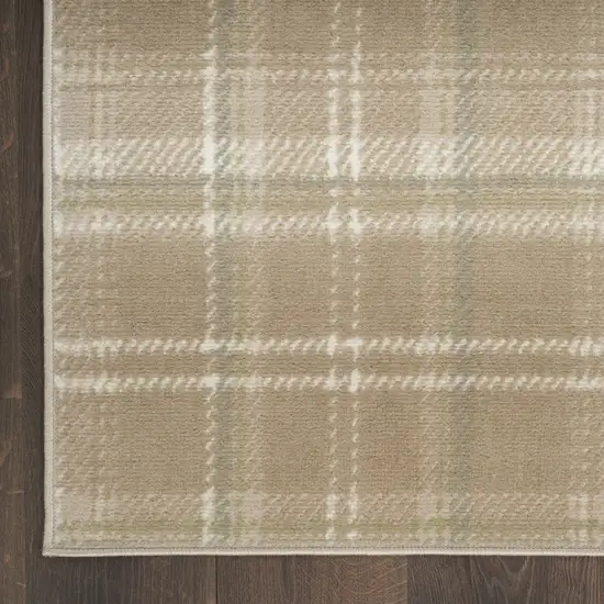 10' Taupe and Ivory Plaid Runner Rug Photo 8