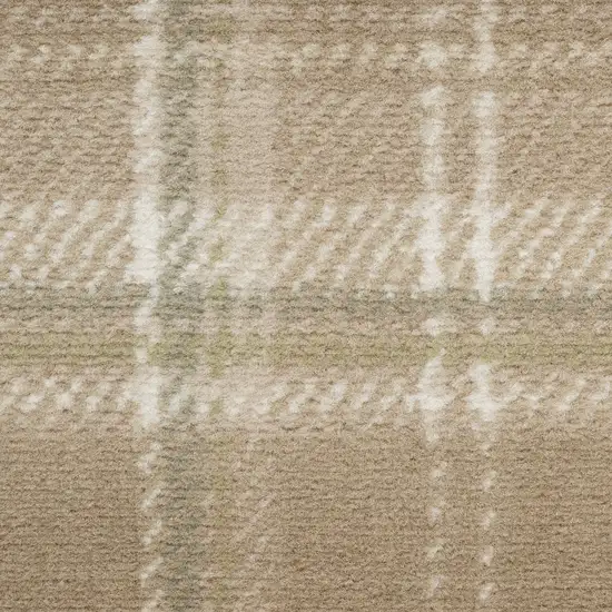 10' Taupe and Ivory Plaid Runner Rug Photo 9