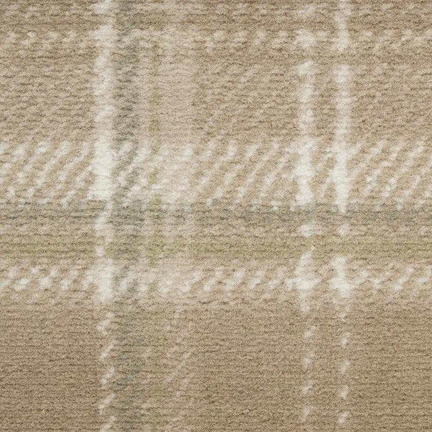 10' Taupe and Ivory Plaid Runner Rug Photo 9