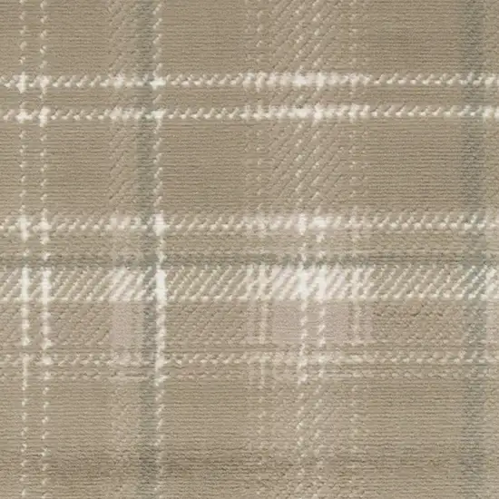 10' Taupe and Ivory Plaid Runner Rug Photo 6