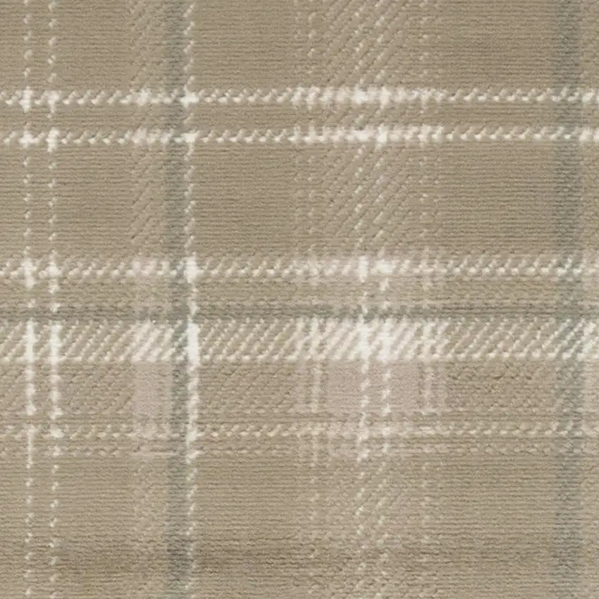 10' Taupe and Ivory Plaid Runner Rug Photo 6