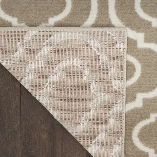 7' Taupe and Ivory Trellis Runner Rug Photo 9