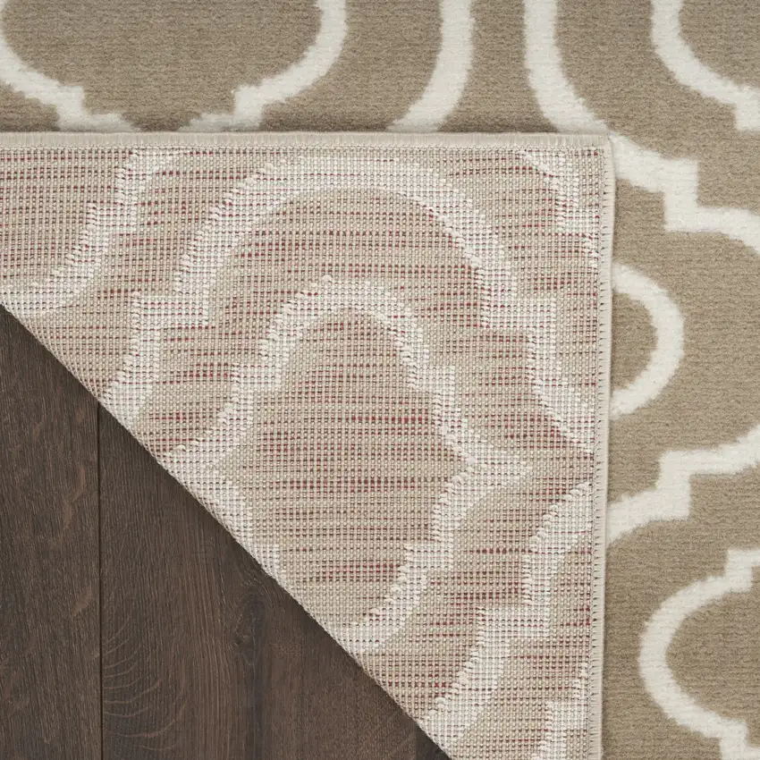 7' Taupe and Ivory Trellis Runner Rug Photo 9
