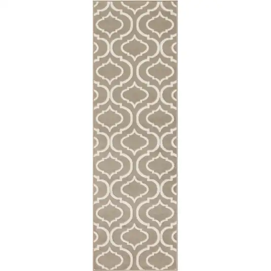 7' Taupe and Ivory Trellis Runner Rug Photo 1