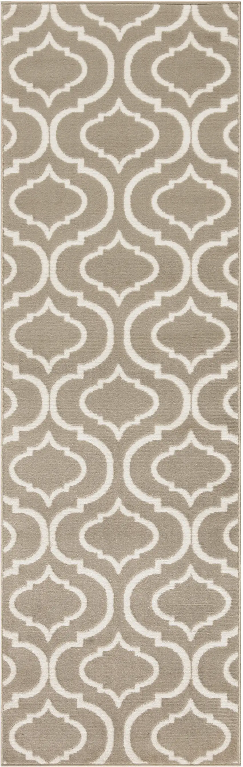 7' Taupe and Ivory Trellis Runner Rug Photo 1