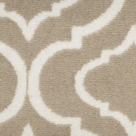 7' Taupe and Ivory Trellis Runner Rug Photo 2