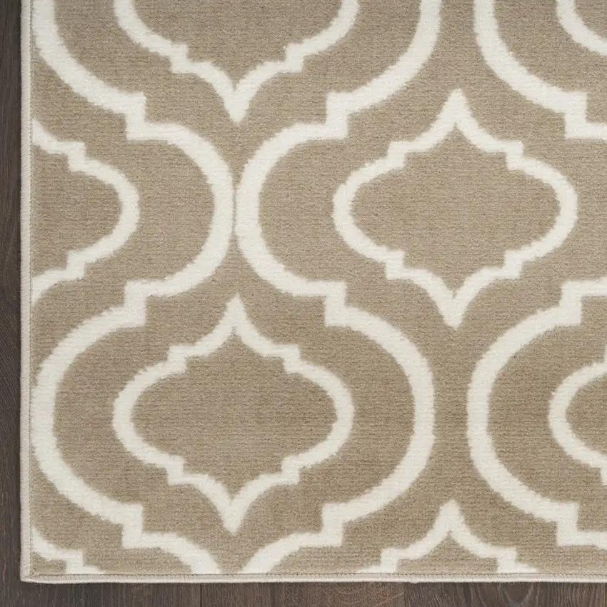 7' Taupe and Ivory Trellis Runner Rug Photo 6