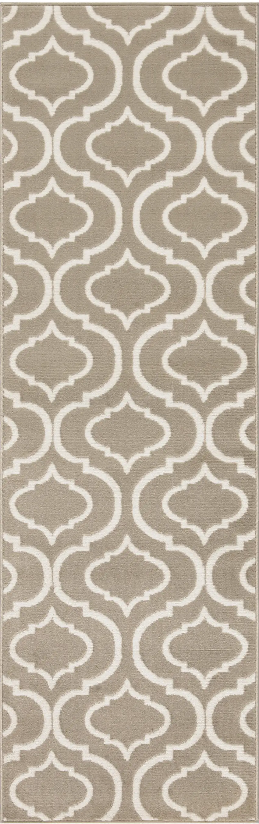 7' Taupe and Ivory Trellis Runner Rug Photo 2