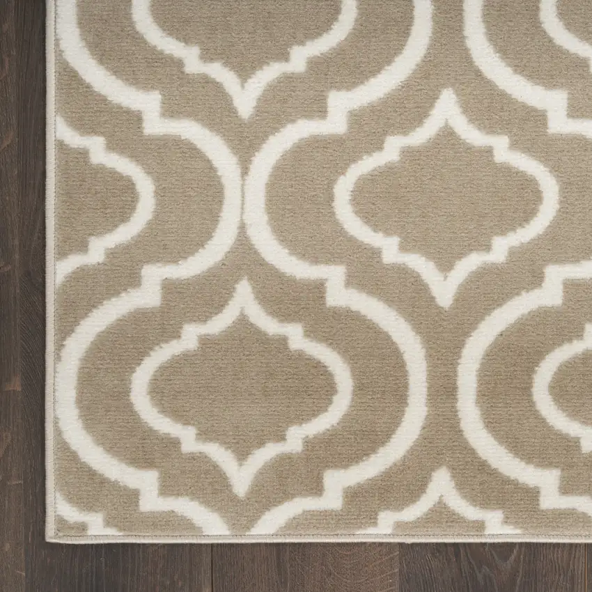 7' Taupe and Ivory Trellis Runner Rug Photo 8