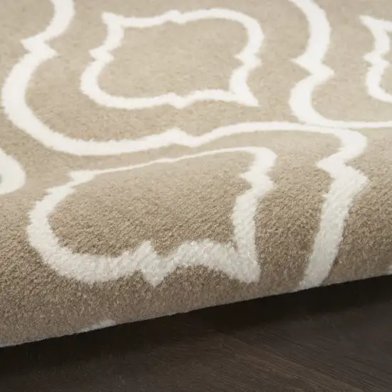 7' Taupe and Ivory Trellis Runner Rug Photo 7