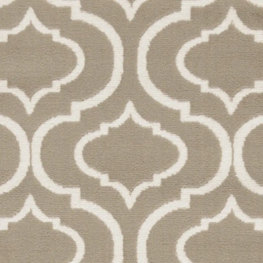 7' Taupe and Ivory Trellis Runner Rug Photo 9
