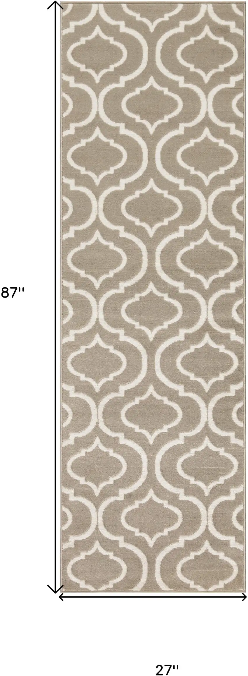 7' Taupe and Ivory Trellis Runner Rug Photo 3