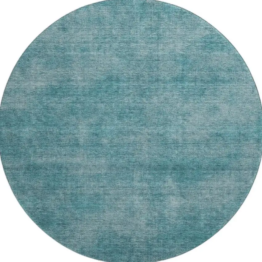 8' Teal And Aqua Abstract Washable Round Rug With UV Protection Photo 3