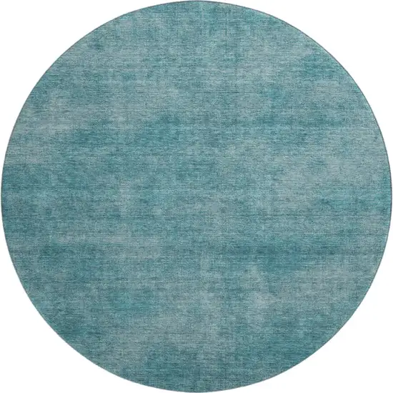 8' Teal And Aqua Abstract Washable Round Rug With UV Protection Photo 1