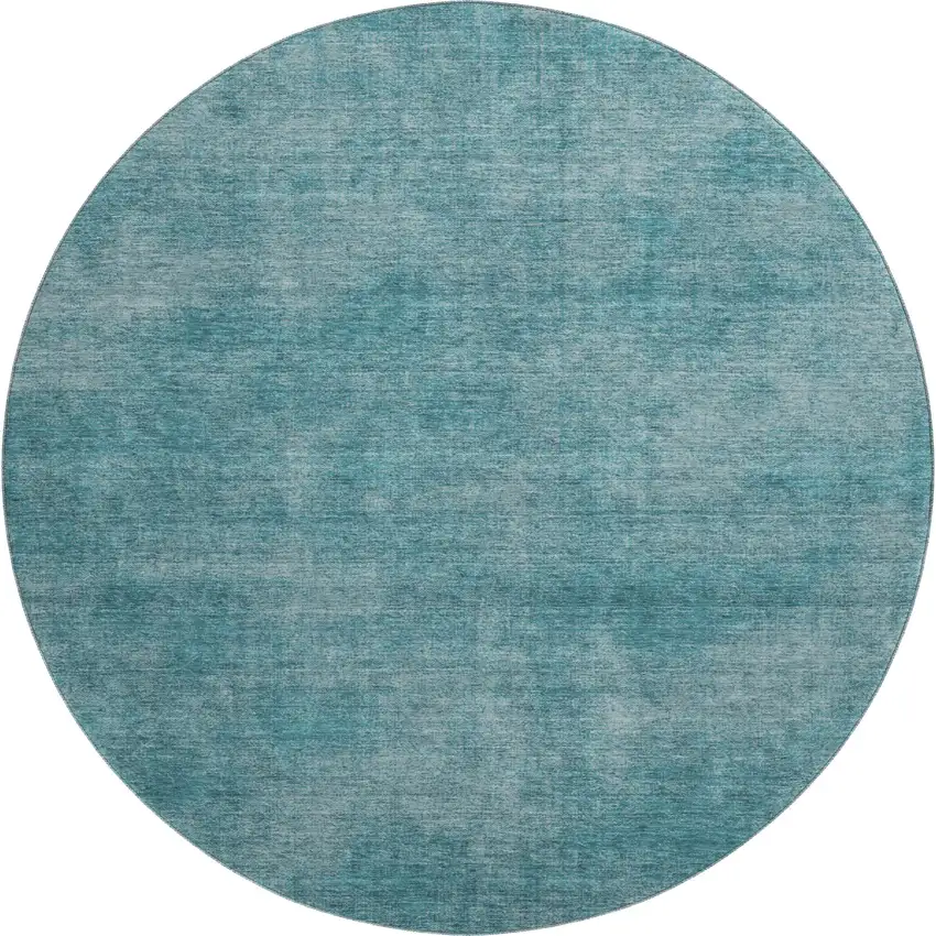 8' Teal And Aqua Abstract Washable Round Rug With UV Protection Photo 1