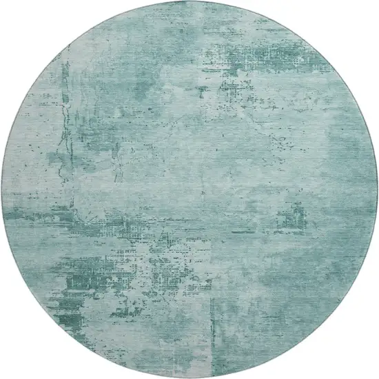 8' Teal And Aqua Abstract Washable Round Rug With UV Protection Photo 1