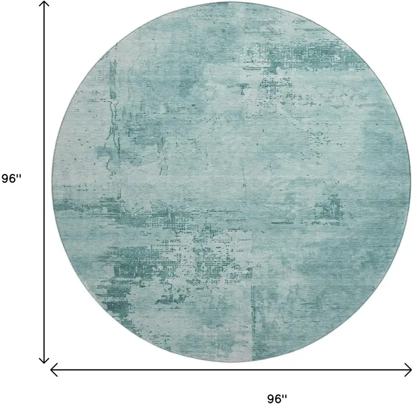 8' Teal And Aqua Abstract Washable Round Rug With UV Protection Photo 9