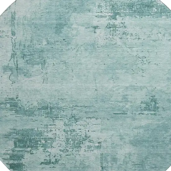 8' Teal And Aqua Abstract Washable Round Rug With UV Protection Photo 2