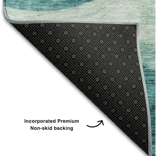 8' Teal And Aqua Abstract Washable Round Rug With UV Protection Photo 5