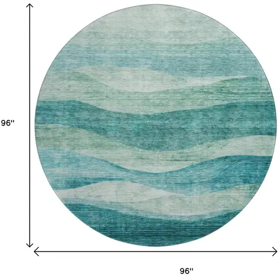 8' Teal And Aqua Abstract Washable Round Rug With UV Protection Photo 9